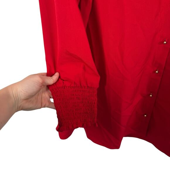 Soft Surroundings Red Long Sleeve Button Front Blouse Ruffle Neck Womens Plus 2x - Picture 3 of 7